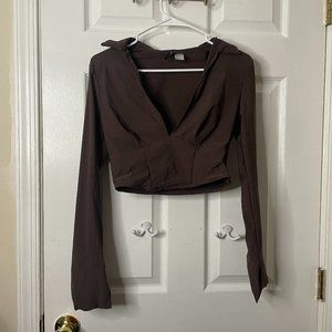 Divided H&M Brown Long Sleeve Crop Shirt